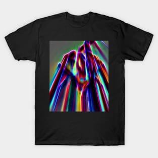 Glowing neon fractal city building T-Shirt